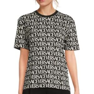 NWT Versace Logo Print cotton tee shirt Black size 40
